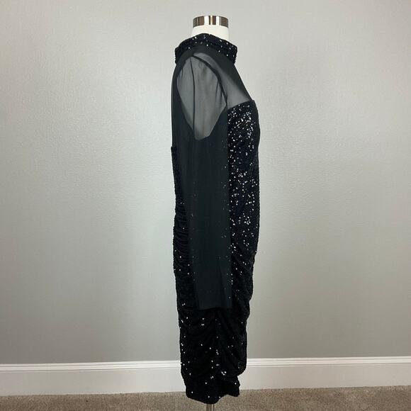 Eliza J Women's Sequined Long Sleeve Midi Sheath Cocktail Dress Black Size 8 - Picture 5 of 13